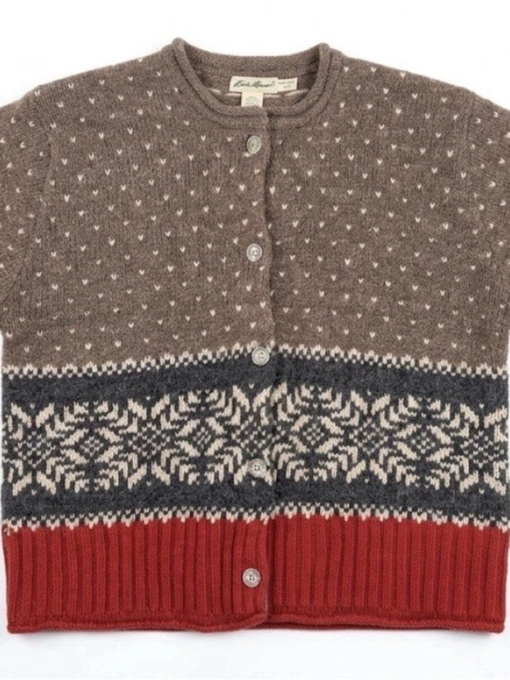 Vintage Eddie Bauer Nordic Snowflake Fair Isle Cardigan Sweater